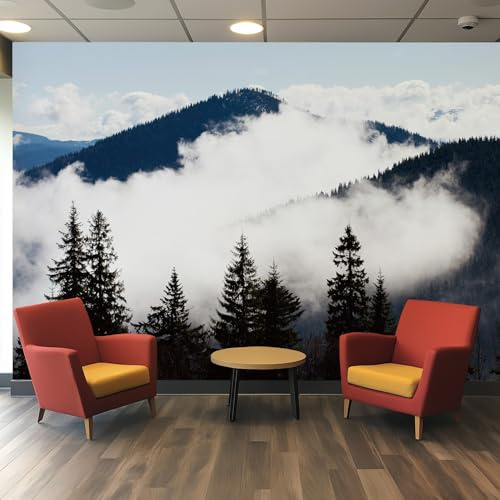 Generico Carta da Parati Fotografica Montagna per Camera da Letto Soggiorno, Fotomurali Natura Paesaggio Foresta Nebbiosa, Decorazione Murale, 300x210 cm