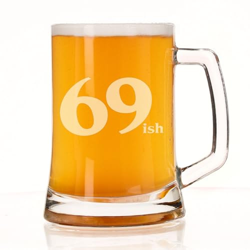 Always Looking Good 70th Birthday Gift for Men Funny 69ish Engraved Glass Beer Mug Gift Present for 70 Year Old 500ml Beer Stein Funny Novelty Beer Glass Gift for Men or Women