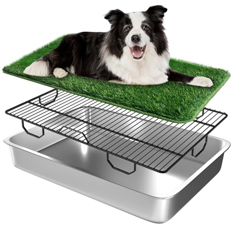 Starke Edelstahl-Hundetoilette, Hundegras-Pad mit Tablett, groß, 71,1 x 50,8 x 10,2 cm, für Außen- und Innenbereich, wasserdicht, waschbar, wiederverwendbar, für große Grasunterlage, Training, Balkon