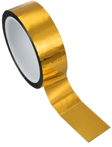 PATIKIL Cinta De Poliéster Metalizada 35 mm X 50 Metros, Cinta Decorativa Metálica Dorada Brillante Cinta Adhesiva Espejo Para Detalles Pared Acénto Arte Gráfico Recortes Paredes