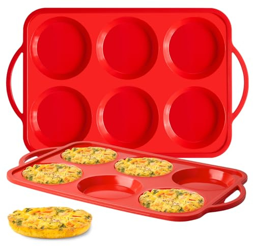 Puyeipt 2 Pack 4 Inch Jumbo Muffin Top Pans with Metal Frames, Silicone Egg Molds for Breakfast Sandwiches, Egg Bite Baking Trays, BPA Free & Non-Stick