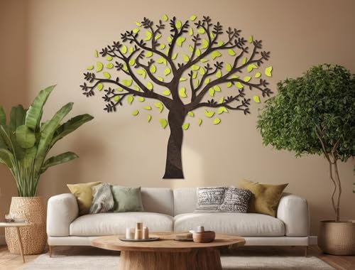 Natura Products Decorazione da parete 3D, albero genealogico con foglie verdi, compensato di betulla, disponibile in due misure (legno di pino, 180 x 160 cm, con 10 cornici da 10 x 15 cm)