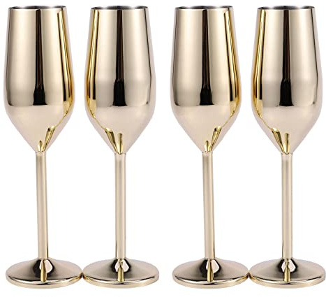 Giwnhvx 4Pcs/Set Shatterproof Stainless Champagne Glasses Brushed Gold Wedding Toasting Champagne Flutes Drink Cup Party