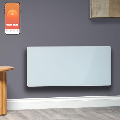 Vitra Verde Glass WiFi Electric Panel Heater/Convector Radiator With Timer, Voice Control. Splash Proof, Wall Mounted/Portable (White, 2000W)