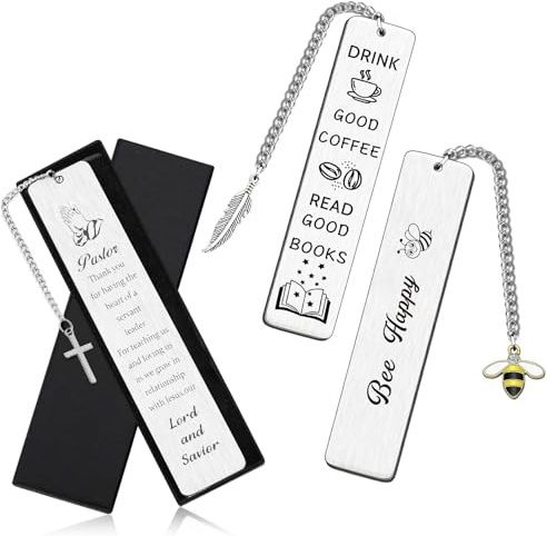 SZZETK 3 Pièces Marque-pages en Acier Inoxydable, 1 Boîte Cadeau, Signet en Métal de l'enseignant, Signets en Métal, Marque-page Cadeau de Remerciement, Convient aux cadeaux