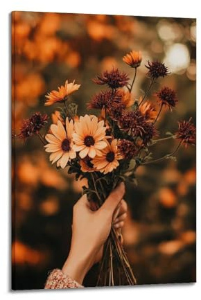 ZOGJIN Affiches de saison bouquet de fleurs chaudes. jpg Poster moderne art mural sur toile esthétique décoration peinture 60 x 90 cm style cadre