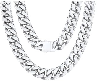 FindChic Halskette Damen Edelstahl Silber/Gold Chunky Kette 5/12/14MM Extrem Breite Panzerkette 45/50cm