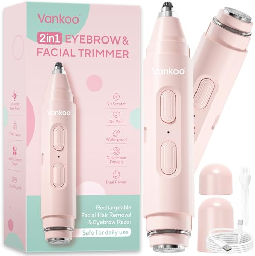 Vankoo Facial Hair Remover & Eyebrow Trimmer - 2 in 1 Eyebrow & Face Shaver for Women - Rechargeable Face Razors for Women with Built-in LED Lights - Painless Hair Removal for Flawless Skin & Makeup