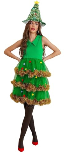 YOSUWOAI – Vestido de árbol de Navidad para mujer, set de 4 piezas, disfraz de árbol de Navidad, vestido de Navidad y carnaval, monocromático, vintage, medieval, para Halloween, O Verde, XL