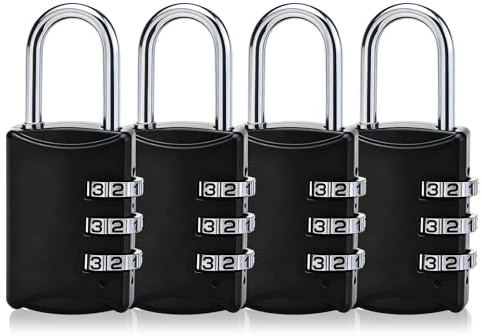 4Pcs Combination Padlock, 3 Digit Locker Padlocks, Weatherproof Combination Lock Outdoor, Alloy Outdoor Lockers Security Padlocks for Gym, School, Locker, Shed, Toolbox, Storage & Site Use