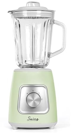 EMPOTEC Frullatore Elettrico Vintage Retrò Caraffa in Vetro Graduata 1,5 Litri 1000W per Frullati Smoothie Salse 2 Velocità + Funzione Pulse Lame in Acciaio 4 Eliche