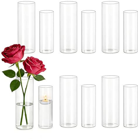 Vase Cylindrique en Verre pour Centre de Table: Hewory 12 Vase Transparent Vase en Verre pour Decoration Mariage - Photophore Verre Vase Verre Transparent pour Décoration de Table Wedding Home