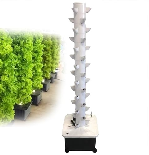 Aeroponic - Torre de jardín para hierbas, frutas y verduras - 15 pisos, 45 agujeros, incluye ruedas y bomba de agua para cultivo sin suelo