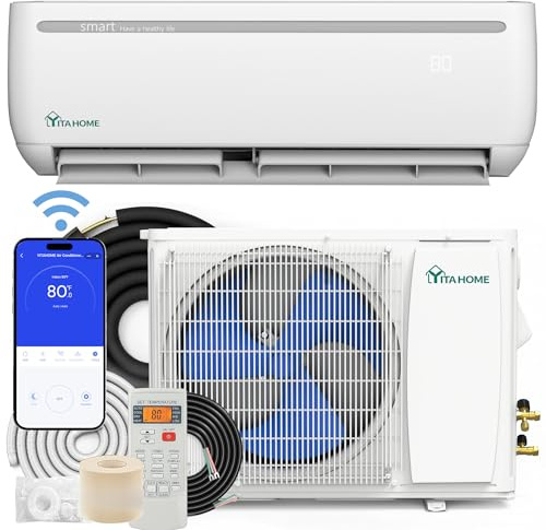 YITAHOME Mini Split AC/Heating System, 12000 BTU Ductless Mini Split Air Conditioner Heat Pump, 208/230V SEER2 17 Energy Efficient Inverter AC Unit,Wifi Enabled Works with Alexa, 1 Ton,J Series