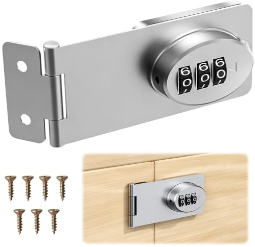 Serratura per Armadio a Combinazione a 3 Cifre, Chiavistello per Porta Scorrevole Senza Chiave, Montaggio con Viti o Adesivo, Lucchetto di Sicurezza per Cassetti, Giardino, Garage, Esterno (Nero)