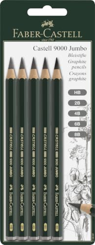 FABER-CASTELL - Bleistifte Set Jumbo Castell 9000 5-teilig | Jumbo Künstlerbleistifte Härtegrade HB - 8B für Schreiben, Skizzieren und Zeichnen