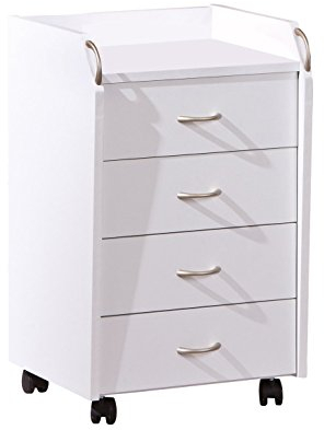Inter Link – Rollcontainer mit Schubladen -Bürocontainer Standcontainer - Rollschrank Schubladenkommode Büroschrank 4 Weiß - Pronti