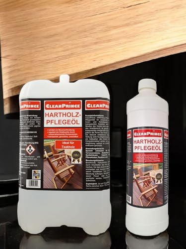 6 x 1 Litre = 6 cleanprince Hardwood Maintenance Oil Each 1000 ML Wood Teak Bankirai Tung Care Hartholöl Hartholzpflege Wooden Furniture Table Chair Carpenter Needed Accessories Oils Impregnate Paint