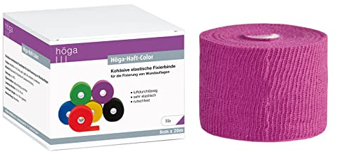 Höga Pharm Haft-Color lila 8 cm x 20 m gedehnt, kohäsive (selbsthaftende) elastische Fixierbinde, luftdurchlässig, sehr elastisch, rutschfest
