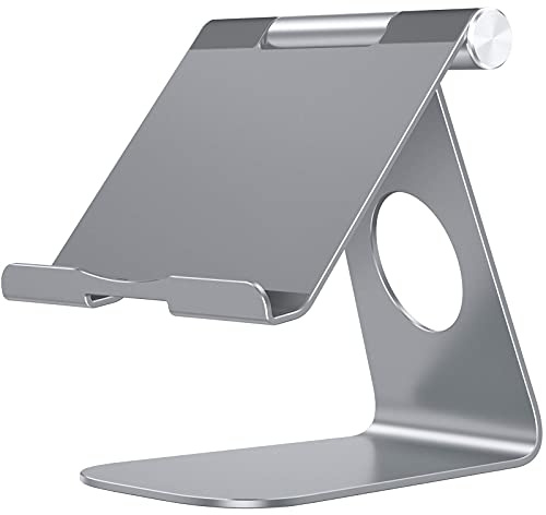 OMOTON Verstellbarer Tablet Ständer, Tablet Halterung tisch, Tablet Halter Aluminium mit 2022 iPad Pro 9.7, 10.5, 11, 12.9, iPad Air Mini 2 3 4, Samsung Tab, Surface und Tablets bis zu 12.9 Zoll, Grau