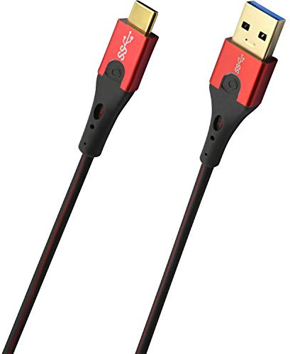 Oehlbach D1C9443 USB-A 3.0/USB 3.1-C Kabel, 3,00 m, Schwarz/Rot