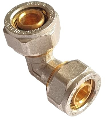 H2O-Flex® 20er Schraubfitting Winkel 90°, Aluverbundrohr 2,0mm | Klemmringverschraubung für Mehrschichtverbundrohr 2,0mm, DVGW zertifiziert, Messing-Anschlüsse, korrosionsbeständig