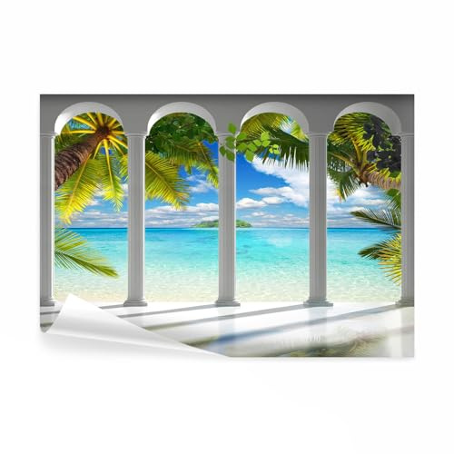 decomonkey Fotomural Mar Isla Arquitectura Palmeras Tropical 350x256 cm