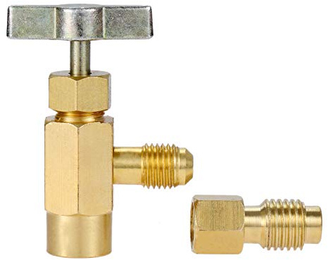 Aupoko R134A R12 R22 R505 AC Válvula Dispensadora de Refrigerante para Lata, Abridor de Botellas de Válvula de Latón con Rosca Adaptador de Tanque 1/4 SAE y 1/2 Acme para Aire Acondicionado