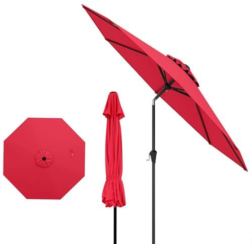 GOPLUS Parasol de Jardin Exterieur 2,7M, Grand Parasol Inclinable à 35° avec 8 Baleines Renforcés, Anti-UV, pour Terrasse Plage Balcon Patio, sans Base, Rouge