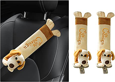 Caudblor 2 Stück Gurtpolster Auto für Kinder, Cartoon Design Sicherheits Sicherheitsgurt Schulterpolster Schulterkissen Autositze Gurtpolster (Hund)
