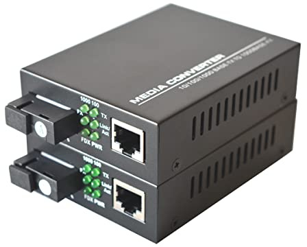 Primeda-telecom A pair of Gigabit Ethernet Singlemode Fiber optic Media Converter,100/1000Mbps RJ45 to 1000M Bi-Directional Single-Mode SC Fiber Transceiver RJ45 to Fiber up to 20Km