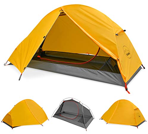 KAZOO Waterproof Backpacking Tent Ultralight 1 Person Lightweight Camping Tents 1 People Hiking Tents Aluminum Frame Double Layer (Eco-Friendly Fabric) (Bright Yellow)