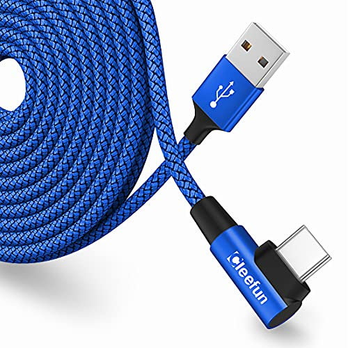 CLEEFUN 5m Cavo USB C ad Angolo Retto, Lungo Cavo Tipo C 90 Gradi 3A Ricarica Rapida Nylon Type C i-Phone 16 15 Plus Pro Max,Galaxy S25 S24 S23 S20 S10 A25 A55 A15