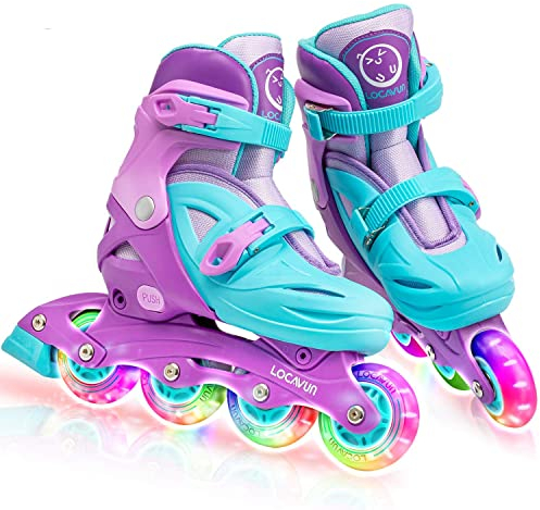 Locavun Inliner Kinder 4 Größen Verstellbare Inline Skates für Mädchen Größe 26-29 29-34 30-35 Inlineskates mit 82A PU Rollen Rollerskates