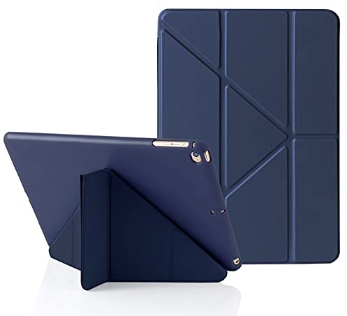 Origami iPad Hülle für iPad 9,7 Zoll 6. 2018 & 5. 2017 Gen, auch für iPad 9,7 Zoll Air 2013 & Air 2. 2014, 5-in-1 Verschiedene Betrachtungswinkel, Glatte Silikon-Hülle Weiche TPU Rückseite, Dunkelblau