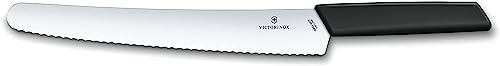 Victorinox Swiss Modern Brot- und Konditormesser mit Wellenschliff, 26 cm Lange Klinge aus Edelstahl, Ergonomischer Kunststoffgriff, Schwarz