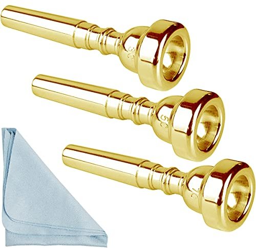 Gold Trompete Mundstück 7C 5C 3C Trompete Mundstück Set mit Box Reinigungstuch kompatibel mit Yamaha Bach Conn King Musikinstrumenten für Anfänger und Profispieler 3er Pack
