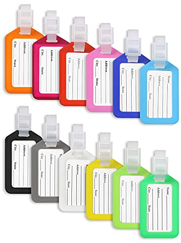 Vicloon 12 Stück Kofferanhänger Adressschild Namensschilder Gepäckanhänger, Gepäckanhänger, flexiblem Kunststoff zum beschriften
