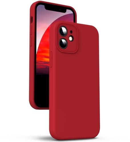Supdeal Liquid Silikon Hülle für iPhone 12 Mini, [Kameraschutz] [Mikrofaser] [3 Schicht Schützen] Flüssige Silikon Handyhülle, Ultra Dünn und Bequem zu halten Schutzhülle, 5,4 Zoll, Rot