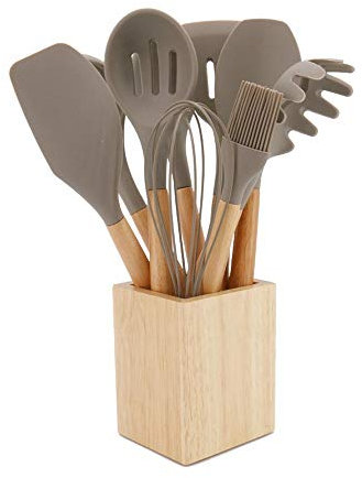 Mango de madera Utensilios de cocina de silicona antiadherente Utensilios de cocina de silicona resistente a altas temperaturas Set cuchara espátula herramientas de cocina