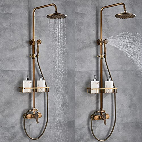 KinHall Retro Duscharmatur, Wandmontage Handbrause Duschset Brausegarnitur, mit Regen Handbrause, Regal, Duschsäule, Regenbrause für Badewannen