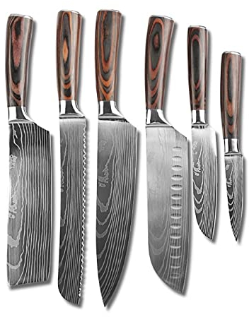 WERWER Coltelli da Cucina impostati in Acciaio Inossidabile affilato Nakiri Giapponese nakiri santoku Cleaver Che Tira a Taglio Coltello da Chef coltelli (Color : 6 PCS)