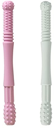 2 Stück Beißring Beißröhrchen, Silikon BPA-frei Zahnungshilfe Natürliche Organische Unisex Mit 1 Reinigungsbürste (Rosa + Grün)