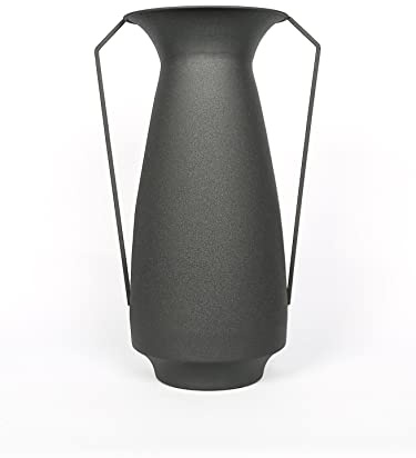 Black Modern Decorative Textured Roman Vases, Metal Powder Coated Finish, Vase With Handle - For Home Decor, Living Room, Bedroom Or Conservatory.