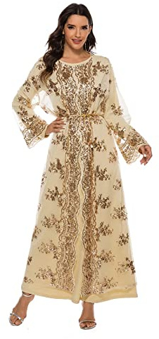 Muslimisches Kleid für Damen, Arabischer Kaftan in Voller Länge Ethnische Kleidung Islamische Marokkanische Ramadan Robe