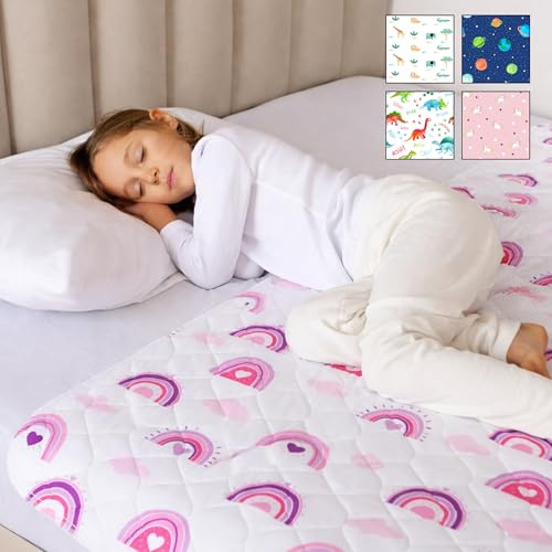Lynmark® Potty Training Mattress Protector Pee Pads for Kids - Waterproof Toddler Bed Wetting Mat for Toilet Training - Non-Slip Washable Bedwetting Topper Absorbs Up to 2000ml - 53 x 33, Rainbow