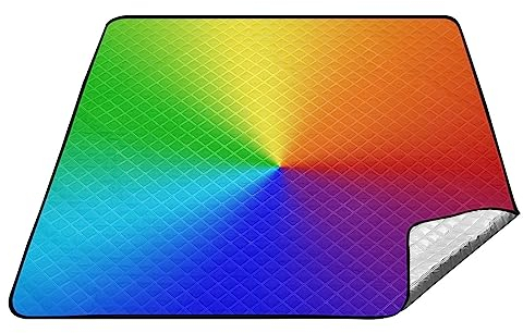 YOUJUNER Picknickdecke 200 x 200 cm Bunt Regenbogen Druck Große Picknickmatte Wasserdichte Stranddecke Tragbare Outdoor Teppich Camping Matte