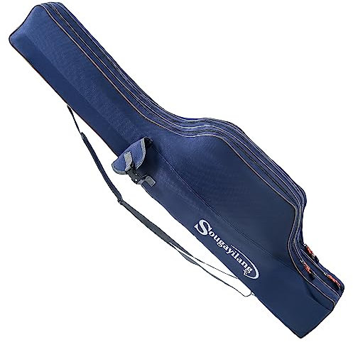 Sougayilang Estuche para caña de pescar, organizador de 3 capas, bolsa de almacenamiento para caña de pescar y carrete organizador para viajes, 135 cm, color azul