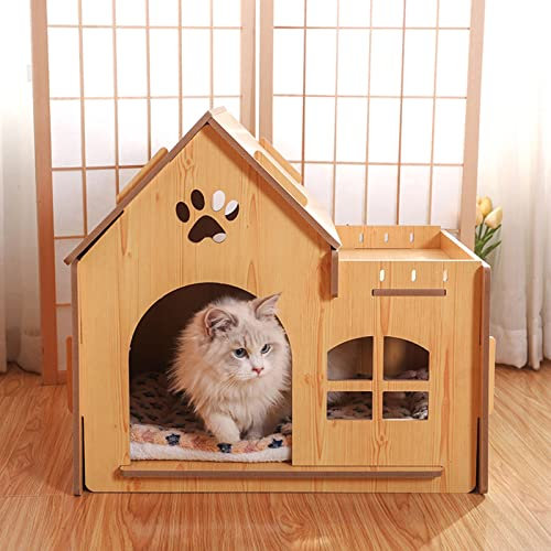 Animal de Compagnie détachable en Bois de Maison de Chien de Chat avec la cabane extérieure de rondin de Maison de Chien de fenêtre pour l'extérieur d'intérieur (Without Door)