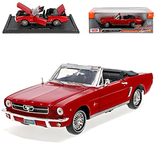 Motormax Ford Mustang I 1. Generation 1/2 Cabrio Rot 1. Modelljahr 1964 Generation 1964-1966 1/18 Modell Auto mit individiuellem Wunschkennzeichen